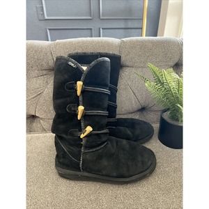 EMU BLACK‎ SHERPA LINED WINTER BOOTS SUEDE LEATHER WOMENS Sz 6 EUR 37 HIP BUTTON